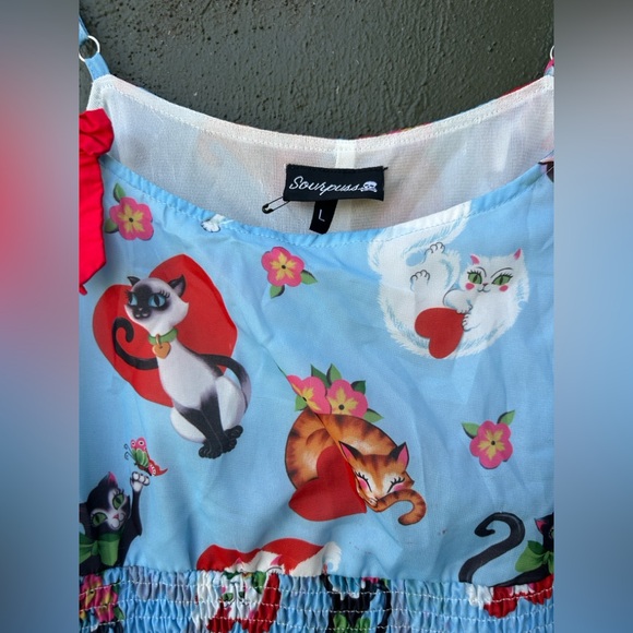 Sourpuss Cat Lady Baby Doll Dress Retro Size Large Rockabilly Pinup Girlycore - Picture 6 of 10
